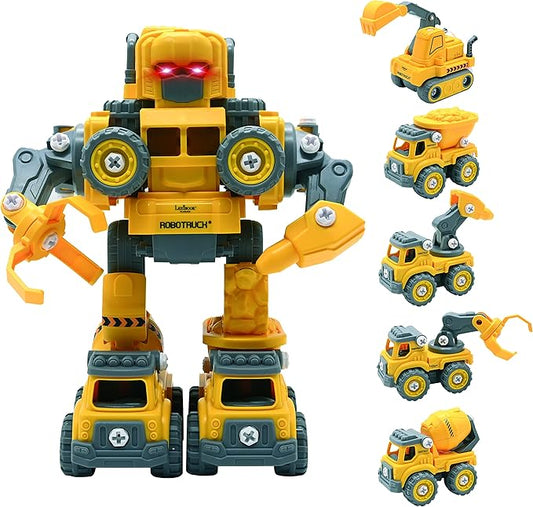 LEXiBOOK Robotruck®, 5 in 1 Build-Your-own Robot kit, transformable Construction Vehicles 5 in 1, DIY, Construction, Building, Truck, Educational Kids' Toy, Yellow, ROBD10