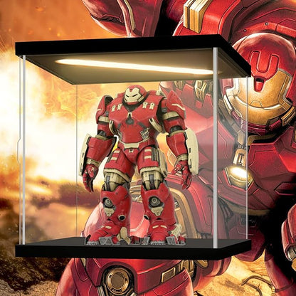 Acrylic Display Case for Collectibles Clear Acrylic Boxes for Display Action Figures Dolls Lighted Basketball Model Display Case Home Organizer Box(Black-Solid Yellow; 11.8*11.8*11.8 inch)