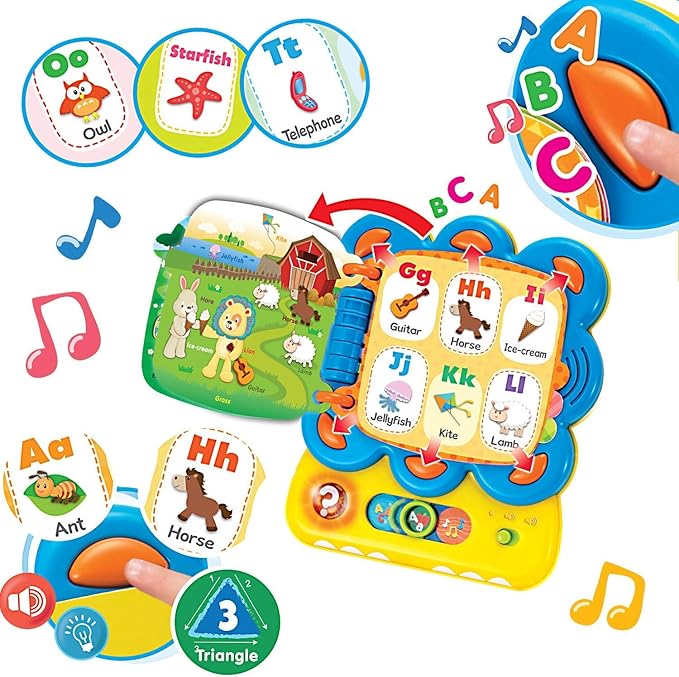 KiddoLab Words and ABC Learning for Toddlers 1-3 Years Old with Chapa The Lion Alphabet Book - Interactive Sound Book with Melodies, Fun Sounds & Light for Early Education and Development