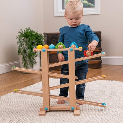 Fat Brain Toys Marble Run, Roll 'n Go Wooden Marble Run Back-and-Forth Ball Track, 2 Year Old Toys