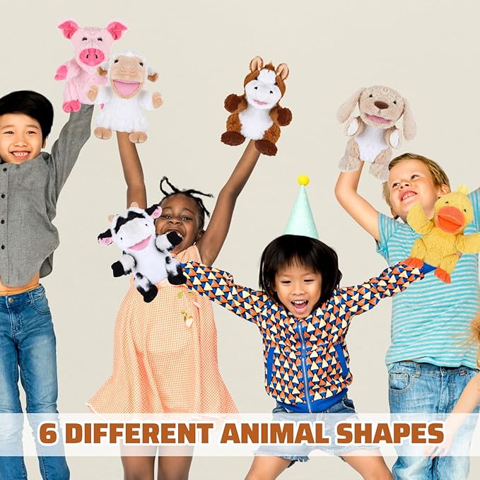 Liliful 6 Pieces Animal Hand Puppets Kids Hand Puppets with Working Mouth Animal Toddler Plush Toy for Show Theater Birthday Easter Basket Stuffers (Farm,9.84 inches/ 25 cm)