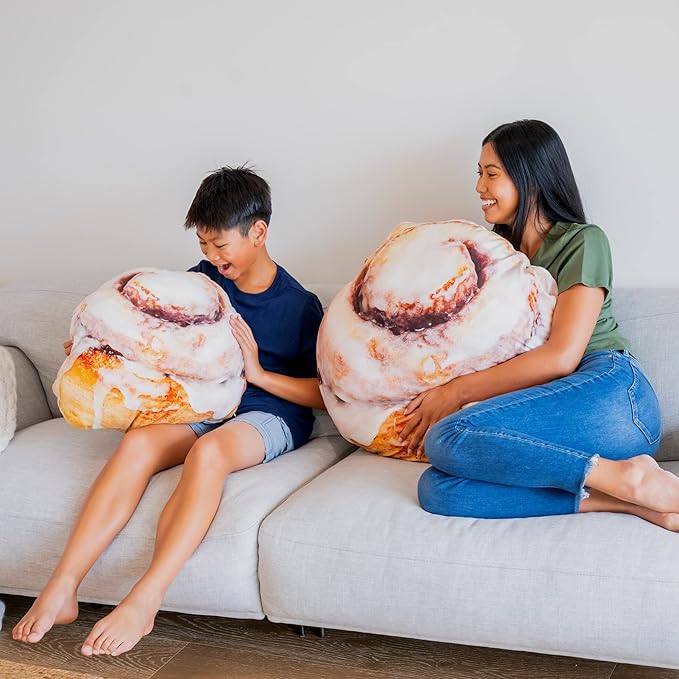 29" 3D Gooey Cinnamon Bun Throw Pillow - Made with Super Soft & Ultra Premium Fabric - Cute, Comfortable, Plush, Stuffed, Round, Squishy Cushion for Home Decor - Best Funny Gift - Large
