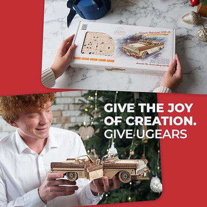 UGEARS Dream Cabriolet VM-05 Wooden 3D Puzzles for Adults - 3D Wooden Puzzles for Adults - Mechanical Model Car Kit - Retro 1950s Inspired DIY Craft, 3D Puzzle