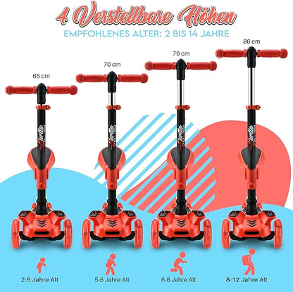 Hurtle 3-Wheeled Scooter for Kids - Wheel LED Lights, Adjustable Lean-to-Steer Handlebar, and Foldable Seat - Sit or Stand Ride with Brake for Boys and Girls Ages 1-14 Years Old