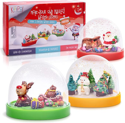 Make Your Own Holiday Water Globe Kit – 3X DIY Snow Globe Making Kit w/ 3 Figures, 10 Packs of Modeling Clay for Sculpting, Crafts for Girls Ages 4-6, Arts and Crafts for Kids Ages 4-6-8-12