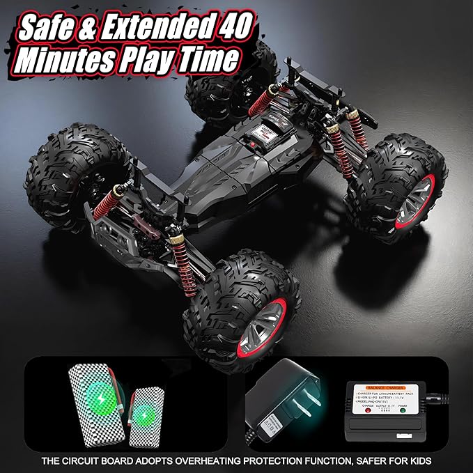 1/10 RTR Fast RC Cars,30mph Hobby Electric Off-Road Monster Truck,Waterproof High Speed RC Car 4WD Blue Remote Control Car with Two Rechargeable Batteries