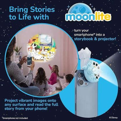 Moonlite Storytime Mini Projector with 4 Classic Disney Stories, A Magical Way to Read Together, Digital Storybooks, Fun Sound Effects, Learning Gifts for Kids Ages 1 and Up