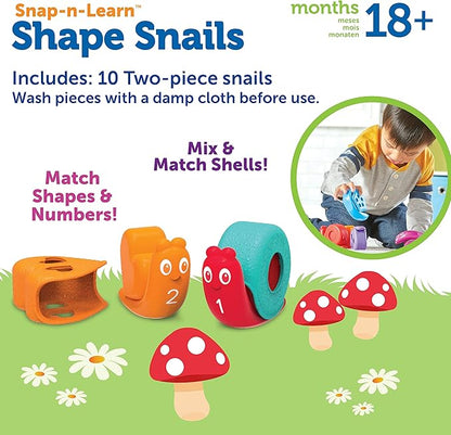 Learning Resources Snap-n-Learn Shape Snails - 20 Pieces, Age 18+ Months Toddler Learning Activities, Educational Toys, Set Color, Teaching Toys