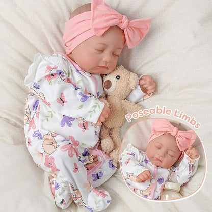 BABESIDE Reborn Baby Dolls - 17Inch Cute Soft Vinyl Realistic Baby Doll Girl Poseable Smiling Real Life Baby Dolls with Complete Accessories for 3+ Years Old Gifts