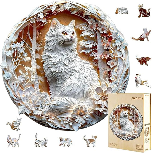 Wooden Puzzles Adults, 3D Cats Wooden Puzzles 200 Pieces, Unique Animal Shaped Wood Challenging Jigsaw Puzzles Gifts for Adults, 11.4x11.4in