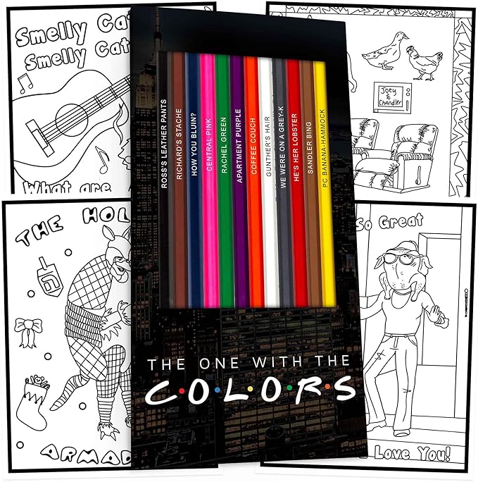 "The One with the Colors Friends-Inspired Colored Pencils Set of 12 with 5 Fun Coloring Pages – Foil-Stamped Pencils, Ideal for Fans, Artists, Teens & Adults, Great for Art Supplies