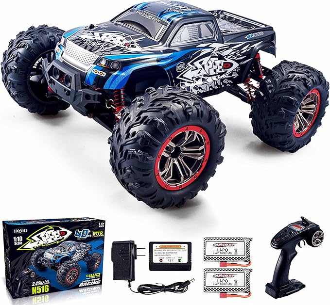 1/10 RTR Fast RC Cars,30mph Hobby Electric Off-Road Monster Truck,Waterproof High Speed RC Car 4WD Blue Remote Control Car with Two Rechargeable Batteries