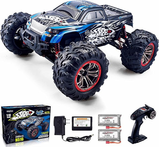 1/10 RTR Fast RC Cars,30mph Hobby Electric Off-Road Monster Truck,Waterproof High Speed RC Car 4WD Blue Remote Control Car with Two Rechargeable Batteries