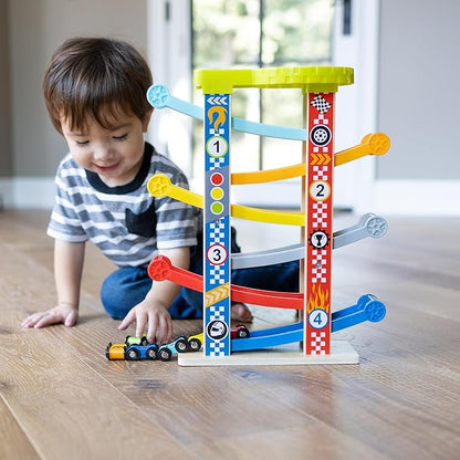 Fat Brain Toys Zigzag Racetrack - Number-Learning Car Tower for Preschoolers
