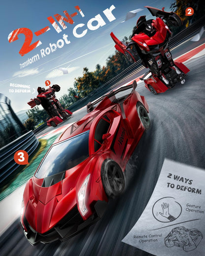 V992 Transform Remote Control Car,Transform Robot RC Cars,1:14 Scale,2-in-1 Robot Toy Car with Sound & Light,Gesture Sensing,Automatic Deformation,Great Gifts Toys for Boys and Girls 4-6 (Red)