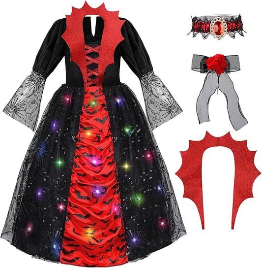 Meland Vampire Costume for Girls, Light up Halloween Costumes for Kids & Toodlers Aged 4-14 Years Old
