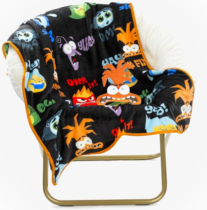 Jay Franco Disney Pixar Inside Out Anxiety Nogginz Set - 40 x 50 Inch Lightweight Travel Throw Blanket & Pillow - Kids Super Soft 2 Piece Bedding Set