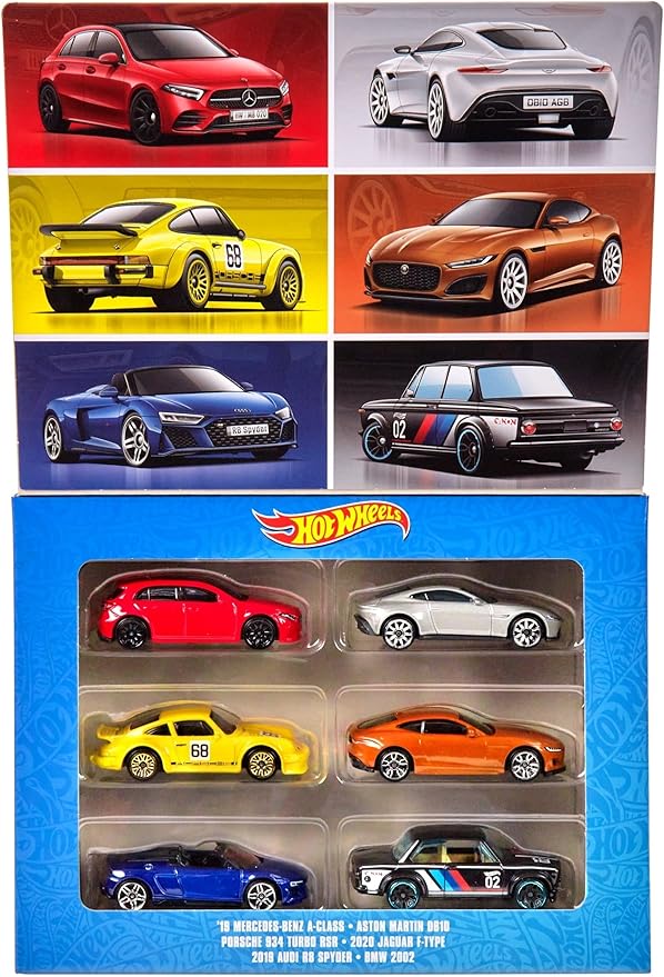 Hot Wheels European Car Culture Multipack - 6 Toy Cars in 1:64 Scale Tribute to The European Automotive Industry, Gift for Children from 3 Years and Collectors, HLK51