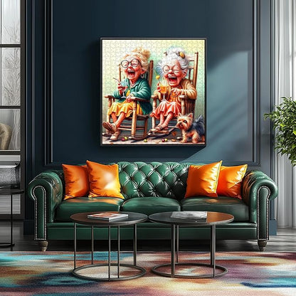 Puzzles for Adults 500 Pieces Vibrant Friendship Cozy Rocking Chairs Jigsaw Puzzles Yorkshire Terrier & Colorful Cocktails Wall Decor for Living Room Bedroom for Nature Lovers