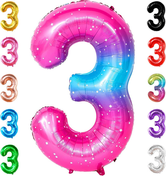 KatchOn, Rainbow 40 Inch 3 Balloon - Pink Blue | 3rd Birthday Decorations | Unicorn Party