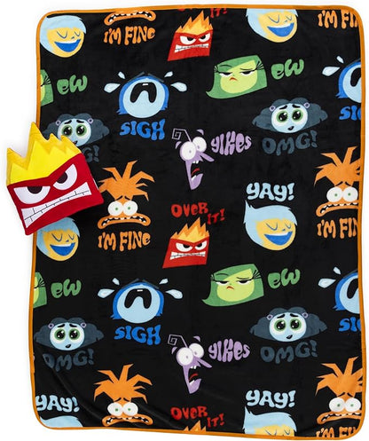 Jay Franco Disney Pixar Inside Out Anger Nogginz Set - 40 x 50 Inch Lightweight Travel Throw Blanket & Pillow - Kids Super Soft 2 Piece Bedding Set