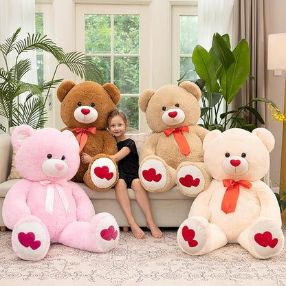Tezituor Giant Teddy Bear Stuffed Animal 4ft with Love Red Heart - Large Plush Toys for Valentines Christmas Birthday, Dark Brown