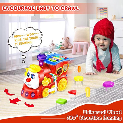 Baby Toys for 1 Year Old Boy Girl Gift Musical Train Baby Toys 6-12 12-18 Months,Early Educational Learning Montessori Kids Toys with Blocks/Light Toddler Christmas Birthday Gifts for 1 2 3 Year Old