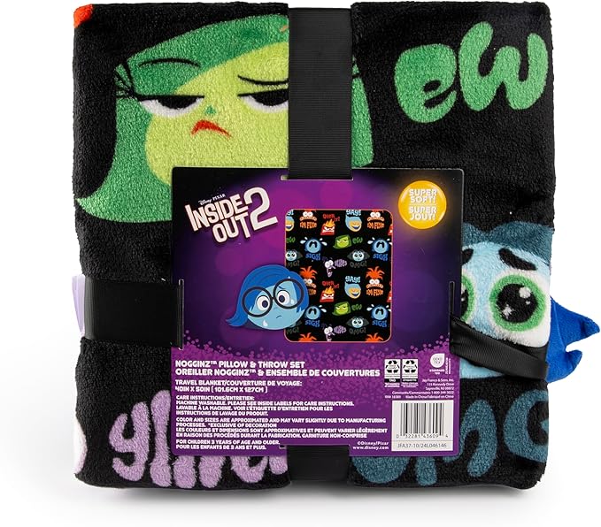 Jay Franco Disney Pixar Inside Out Sadness Nogginz Set - 40 x 50 Inch Lightweight Travel Throw Blanket & Pillow - Kids Super Soft 2 Piece Bedding Set