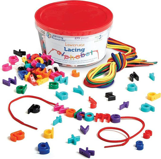 Learning Resources Lowercase Lacing Letters - 275 Pieces, Ages 3+, Toddler Alphabet Learning Toys, Letter Beads for Kids, Homeschool Supplies, Alphabet Beads, Early Spelling,Back to School Supplies