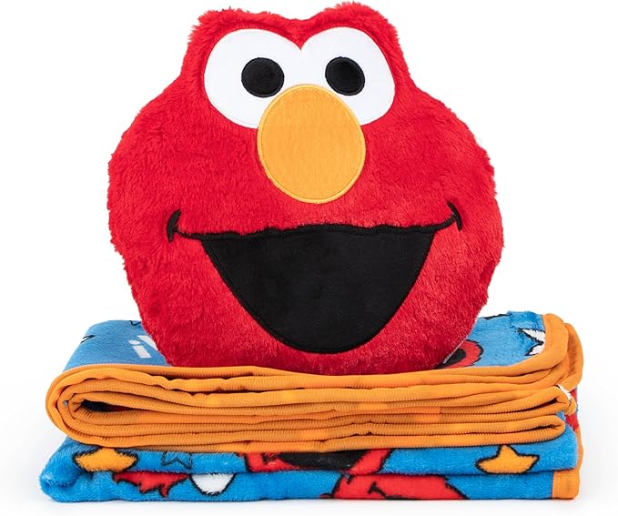 Jay Franco Sesame Street Elmo Plush Pillow and 40" Inch x 50" Inch Throw Blanket - Kids Super Soft 2 Piece Nogginz Set (Official Sesame Street Product)