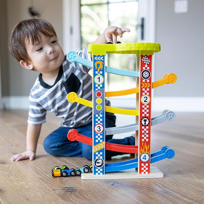 Fat Brain Toys Zigzag Racetrack - Number-Learning Car Tower for Preschoolers