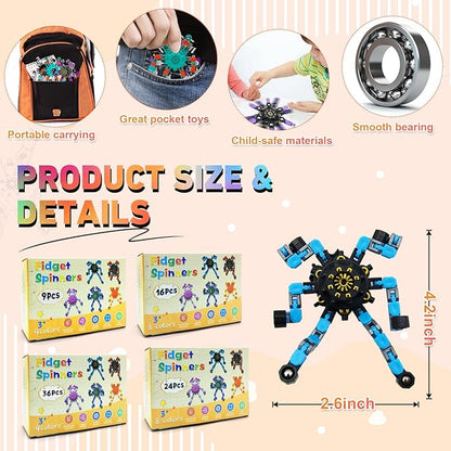 Transformable Fidget Spinners,Funny Stress Relief Sensory Fidget Toys,Deformable Chain DIY Robot Fingertip Gyros Toys Birthday Party Favors Easter Basket Stocking Stuffers for Kids and Adults (16PC)