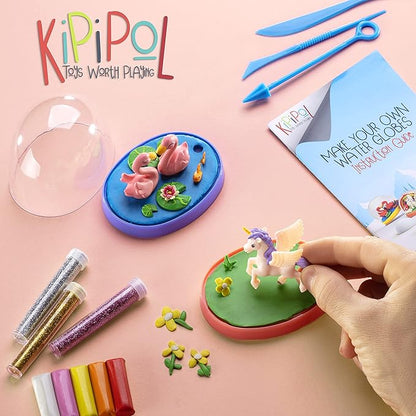 Snow Globe Making Kit for Kids - Make Your Own Snow Globes for Girls w/ 4 DIY Snowglobe, 5 Figures, 20 Packs of Modeling Clay for Kids for Sculpting - Arts and Crafts for Girls & Boys 8-12-4-8