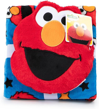 Jay Franco Sesame Street Elmo Plush Pillow and 40" Inch x 50" Inch Throw Blanket - Kids Super Soft 2 Piece Nogginz Set (Official Sesame Street Product)