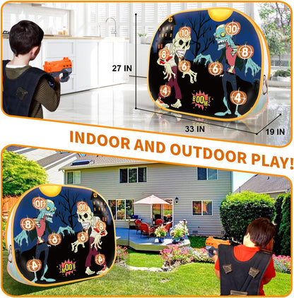 Zombie Shooting Game Practice Target Toys Foam Blaster Sets，with 2 Foam Dart Blasters 40 Foam Darts，Halloween Indoor Activity Game for Kids，Compatible with Nerf Guns