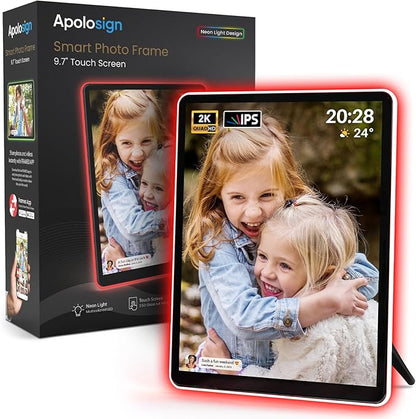 Apolosign 10" Neon Light Digital Frame, 2K Resolution, The Best Digital Picture Frame for Gifting | with 2.5D Glass IPS Touchscreen, WiFi, 32GB Storage, Warm Ambient & Auto Color Transformation LED