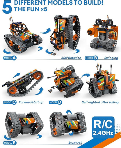 5 in 1 STEM Remote Control Building Kit, 392Pcs Blocks Erector Projects Set Toys for Kids Age 8-12, Build a Tank/Robot/AVT DIY Science Educate 6 7 9 10 11 Years Old for Boys & Girls Gift Ideas