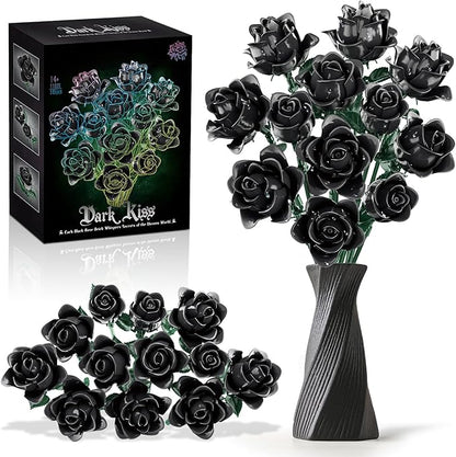 Black Roses Flower Building Set-12Pack, Compatible with Lego Bouquet for Adults,Gothic Horror Flowers Botanical, Gift for Halloween & Valentines Compatible with Lego Roses(585pcs)