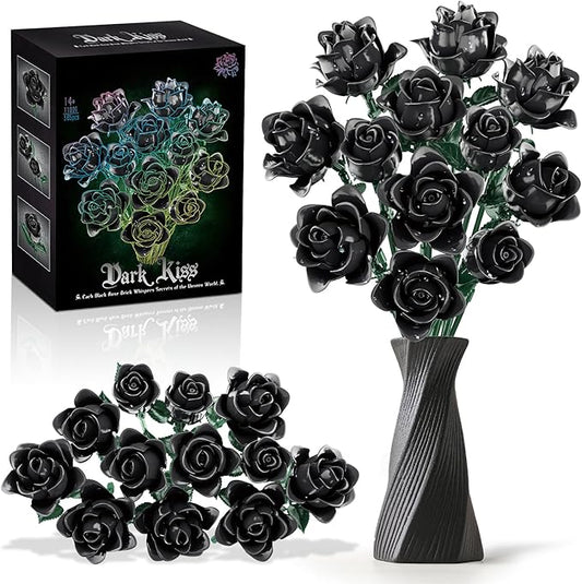Black Roses Flower Building Set-12Pack, Compatible with Lego Bouquet for Adults,Gothic Horror Flowers Botanical, Gift for Halloween & Valentines Compatible with Lego Roses(585pcs)
