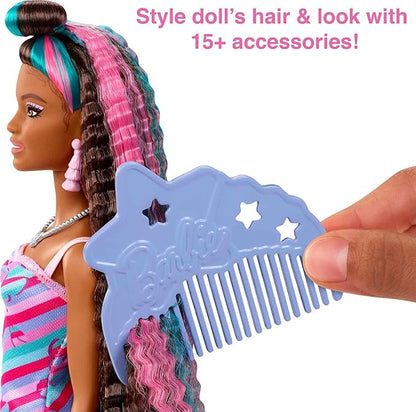 Barbie Totally Hair Doll, Butterfly-Themed with 8.5-inch Fantasy Hair & 15 Styling Accessories (8 with Color-Change Feature)