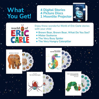 Moonlite Storytime Mini Projector with 4 Eric Carle Stories, A Magical Way to Read Together, Digital Storybooks, Fun Sound Effects, Early Sensory Learning, Gifts for Kids Ages 1 and Up