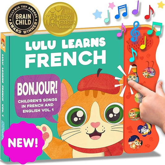 French Books for Kids Vol. 1: Musical French Baby Book Learning Toys w/English, Bilingual Language Interactive Toy for Toddlers, Babies, Boys, Girls & Children