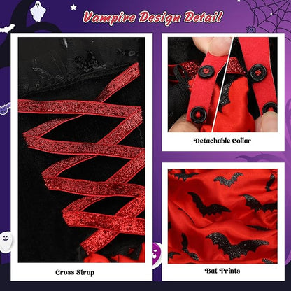 Meland Vampire Costume for Girls, Light up Halloween Costumes for Kids & Toodlers Aged 4-14 Years Old