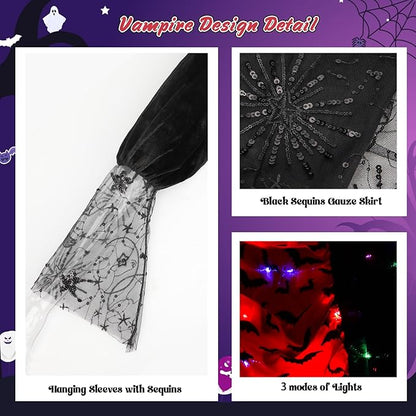 Meland Vampire Costume for Girls, Light up Halloween Costumes for Kids & Toodlers Aged 4-14 Years Old
