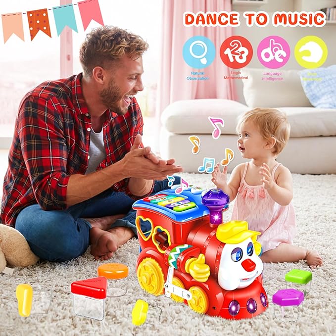 Baby Toys for 1 Year Old Boy Girl Gift Musical Train Baby Toys 6-12 12-18 Months,Early Educational Learning Montessori Kids Toys with Blocks/Light Toddler Christmas Birthday Gifts for 1 2 3 Year Old