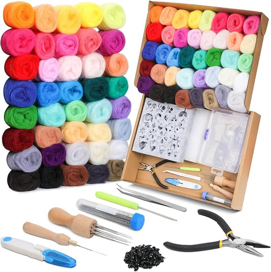 Mayboos Needle Felting Starter Kit,Wool Roving 40 Colors Set, Wool Felt Tools with Instruction Included for Felted Animal Needle Felting Supplies