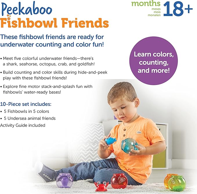 Learning Resources Peekaboo Fishbowl Friends, 10 Pieces, Ages 18 Months+, Learning Toys, Baby Toys, Educational Toys,Fish Toys,Animal Toys,Bath Toys