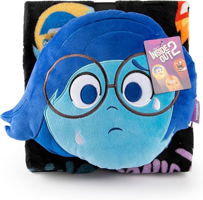 Jay Franco Disney Pixar Inside Out Sadness Nogginz Set - 40 x 50 Inch Lightweight Travel Throw Blanket & Pillow - Kids Super Soft 2 Piece Bedding Set