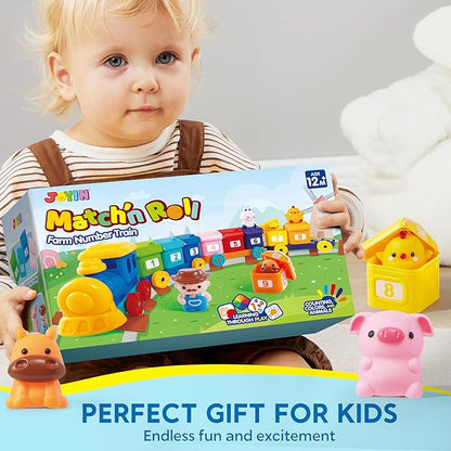 Learning Toy for Toddlers 1 2 3 Years Old, Counting, Matching & Sorting Montessori Learning Farm Train Including 9 Farm Animals and 1 Farmer, Easter Christmas Birthday Gift for Baby Boys Girls