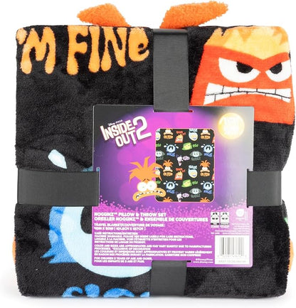 Jay Franco Disney Pixar Inside Out Anxiety Nogginz Set - 40 x 50 Inch Lightweight Travel Throw Blanket & Pillow - Kids Super Soft 2 Piece Bedding Set